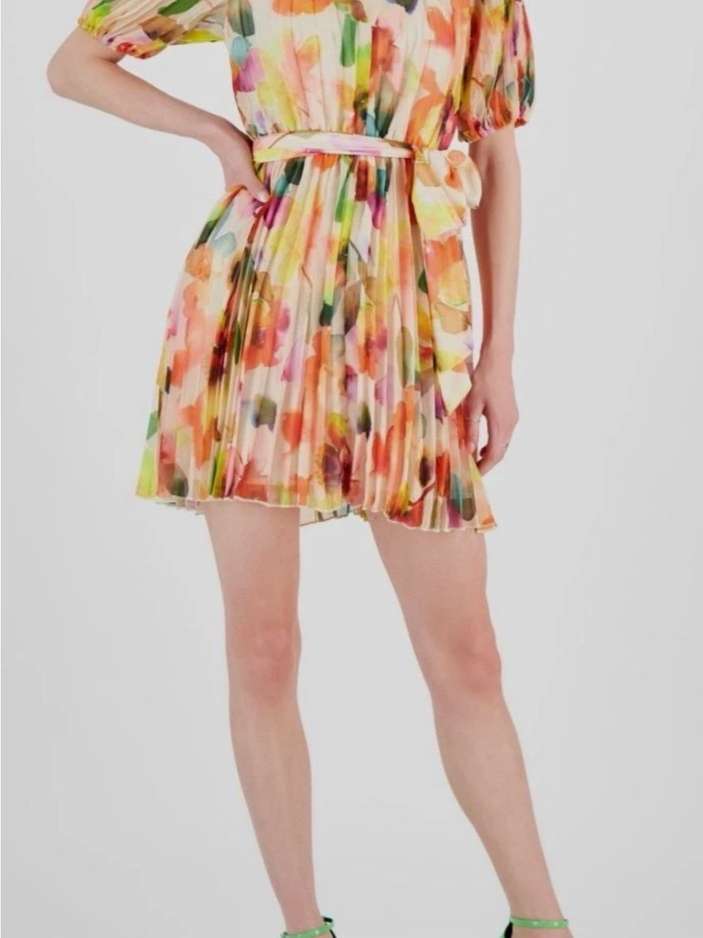 Sam Edelman Floral Watercolor Pleated Mini Dress - Multicolor